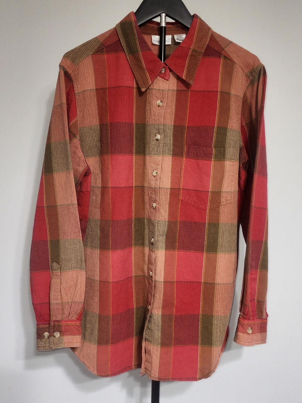 Vintage Fashion Bug Fall Colored Plaid Button-Down Shirt Size 18-20